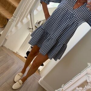 Zara blue  Gingham Tiered Dress - Sz m